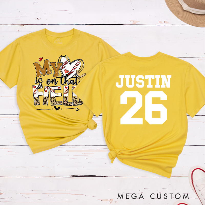Personalized "My Heart is on That Field" Baseball T-Shirt with Custom Name and Number