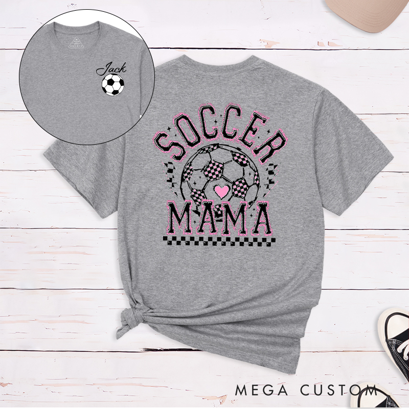 Personalized Soccer Mama T-Shirt with Vibrant Pink Details and Custom Name and Number 