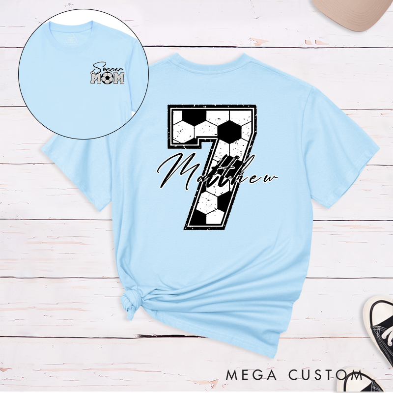 Personalized Soccer Mom T-Shirt with Custom Name and Number Design