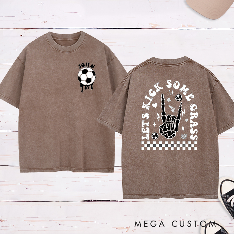 Personalized "Let's Kick Some Grass" Washed T-Shirt with Custom Name 