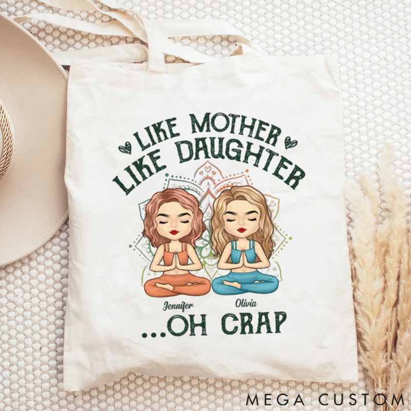 Personalized Funny Mother and Daughter Tote Bag Custom Name Yoga Tote Bag Gift Idea for Yoga Lover