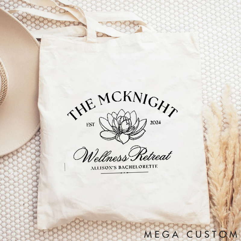 Personalized Wellness Retreat Tote Bag with Elegant Lotus Design Yoga Tote Bag Gift Idea for Yoga Lover and Bachelorette