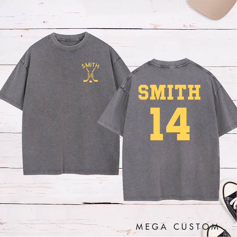Personalized Ice Hockey Washed T-Shirt With Custom Name and Number