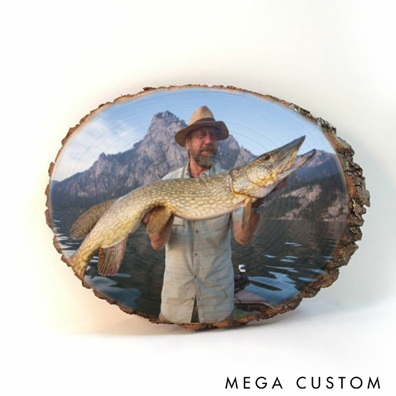 Personalized Fishing Photo Table Decor Natural Wood Decor for Fishing Memories Perfect Gift for Anglers and Nature Lovers