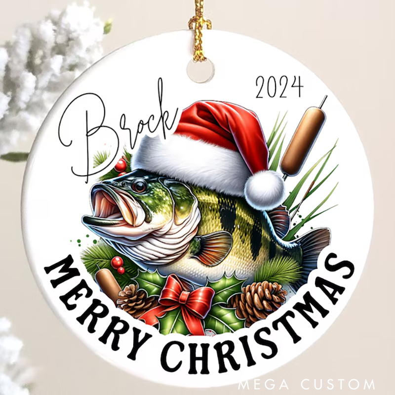Personalized Fishing Christmas Ornament Bass Fish Christmas Ornament Custom Name and Time Perfect Holiday Gift for Fishing Enthusiasts