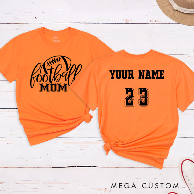 Personalized American Football Mom T-Shirts Featuring Custom Name and Number