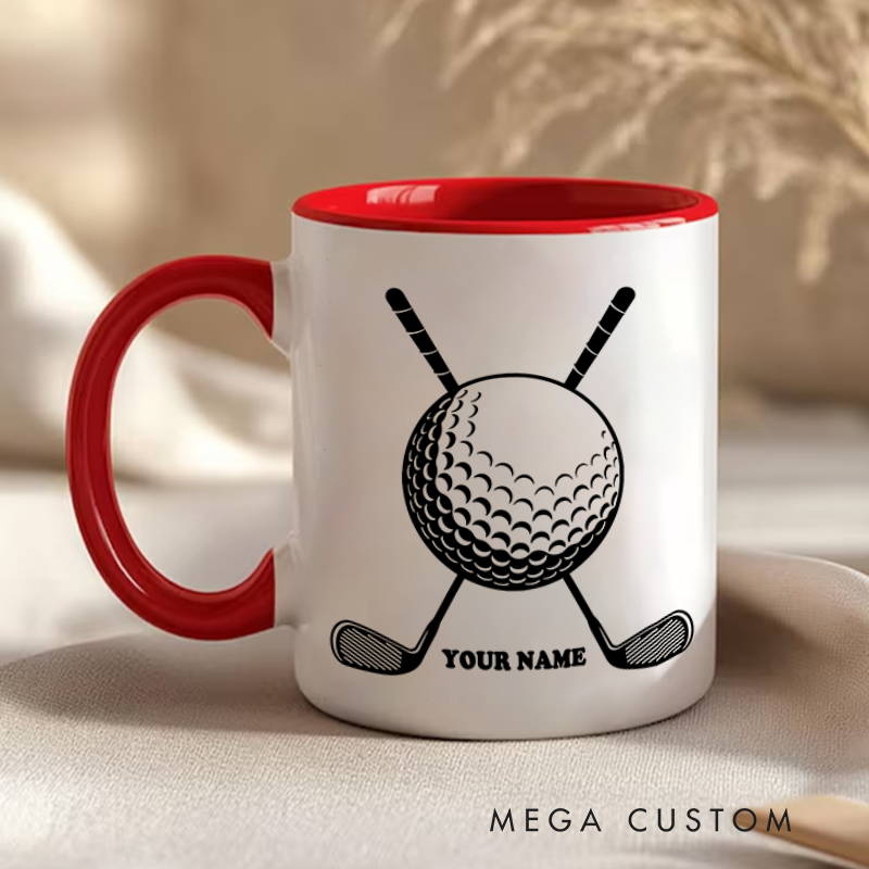Personalized Golf Mug with Custom Name Golf Ball and Crossed Clubs Design Perfect Gift for Golf Enthusiasts