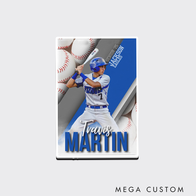 Personalized Baseball Photo Fridge Magnets with Custom Text for Senior Graduation Keepsake