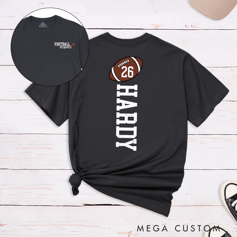 Personalized American Football Mom T-Shirts with Custom Names and Favorite Numbers