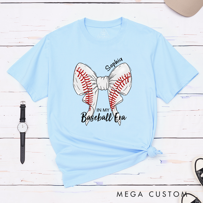 Personalized Baseball Era T-Shirt with Custom Name and Bow Design