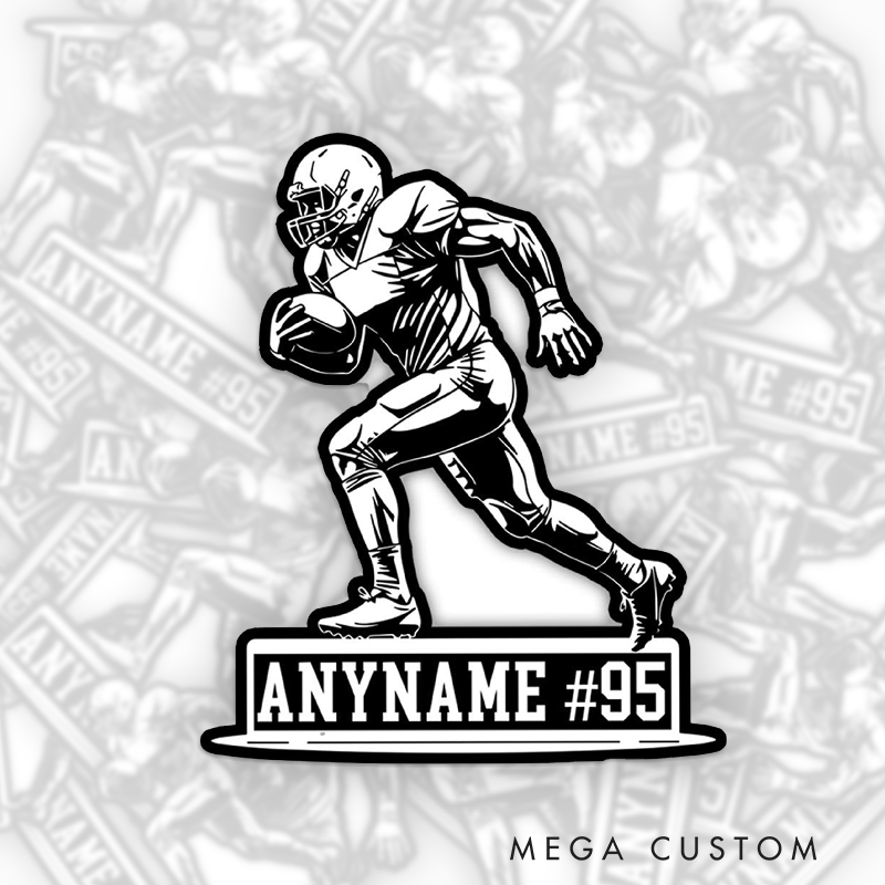 Personalized American Football Dynamic Player Design Sticker with Custom Your Name and Number