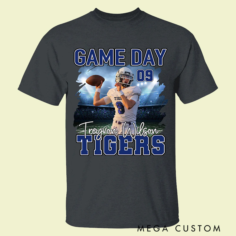 Personalized American Football T-Shirt with Custom Player Photo and Name  