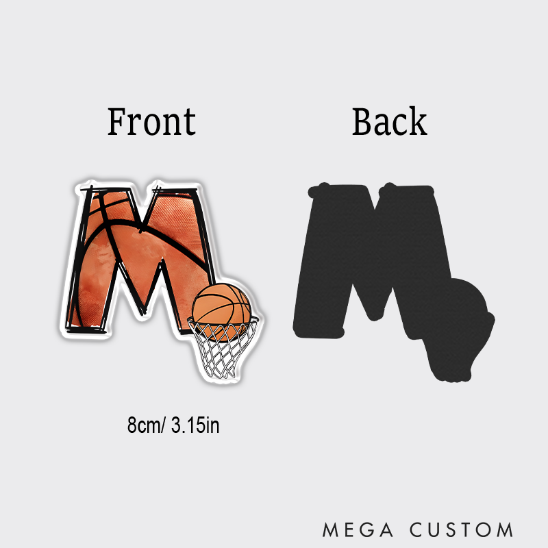 Personalized Basketball Refrigerator Magnet with Custom Initial and Basketball Hoop Design