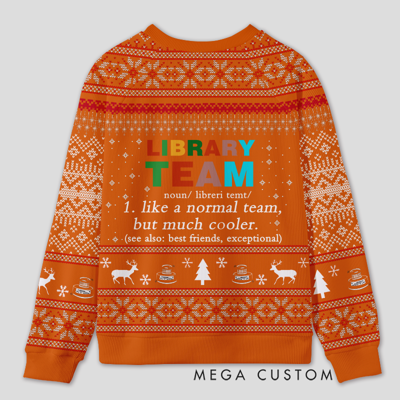 Personalized Library Team Themed Ugly Sweater Festive Gift for Book Loves
