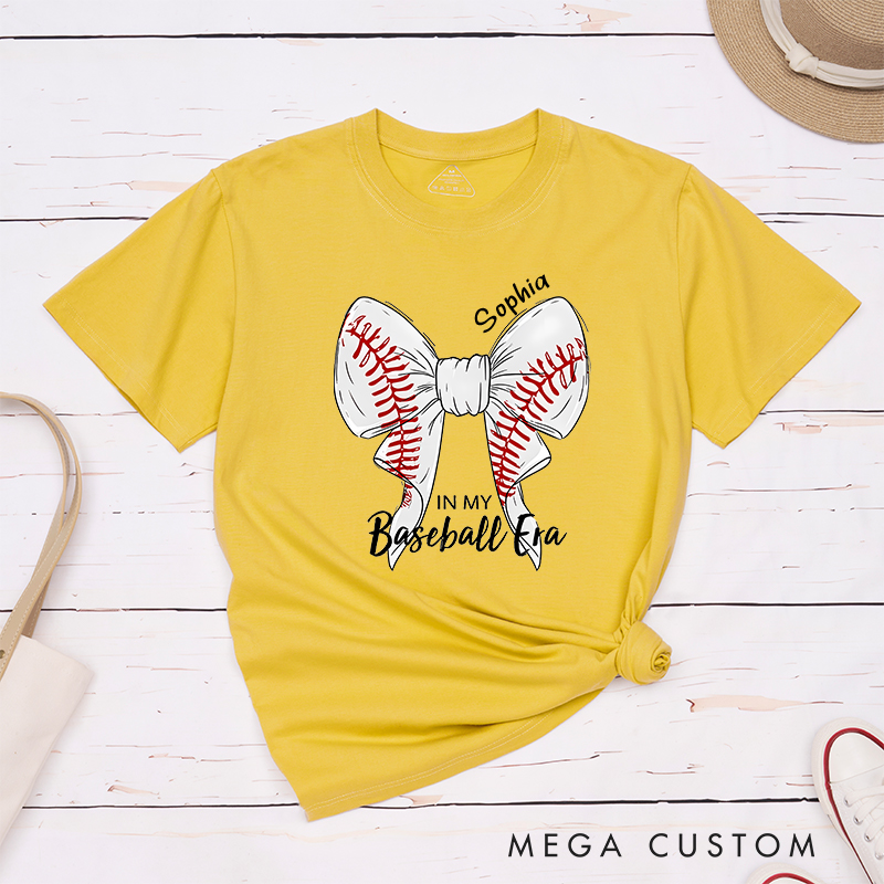 Personalized Baseball Era T-Shirt with Custom Name and Bow Design