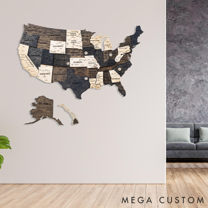 Personalized Custom U.S. Map Boyfriend Valentine's Day Gift Wooden Decor