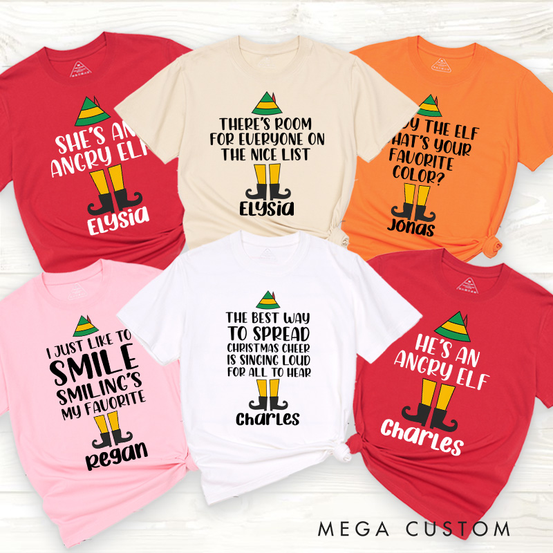 Personallized Buddy the Elf Movie Matching Family T-shirts Christmas Elf Family Matching Name Shirt Family Member Shirts Couple Shirt Xmas Gift
