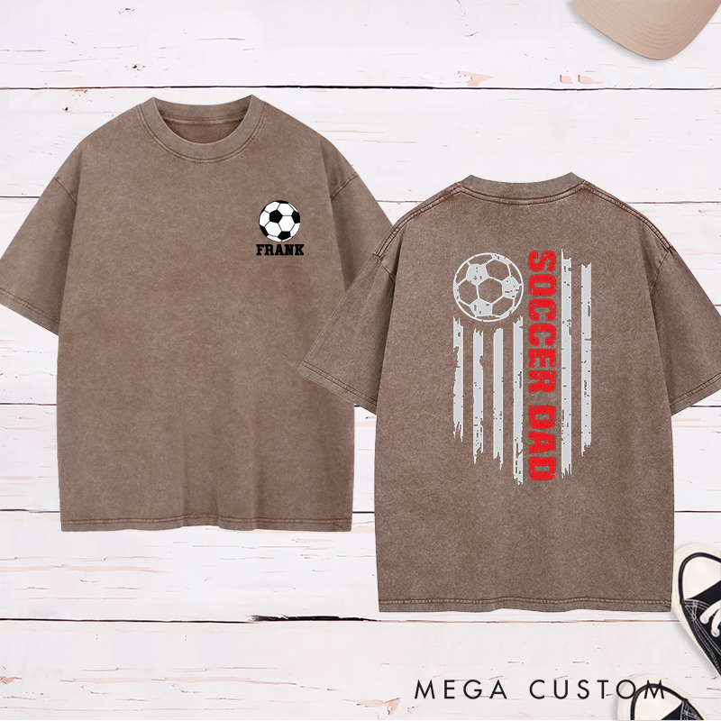 Personalized Patriotic Soccer Dad Washed T-Shirt with Custom Name