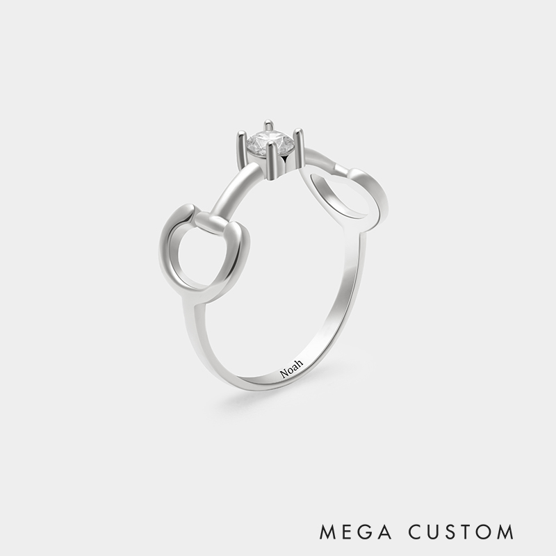 Personalized Sterling Silver Bit Ring – Custom Name and Birthstone Equestrian-Inspired Jewelry 925 Sterling Silver Gifts for Her