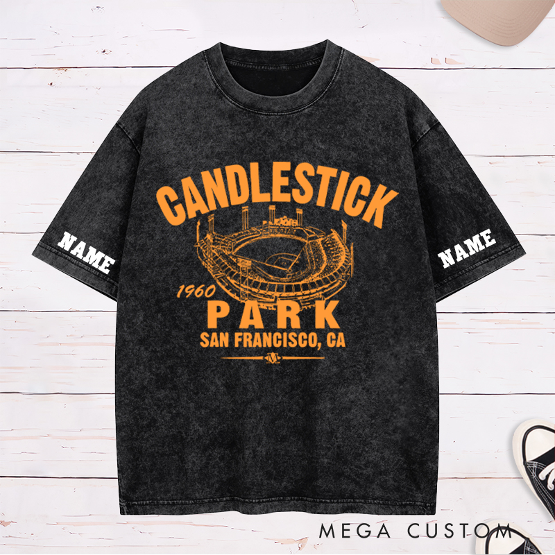 Personalized Vintage "Candlestick Park" Washed T-Shirt with Custom Name