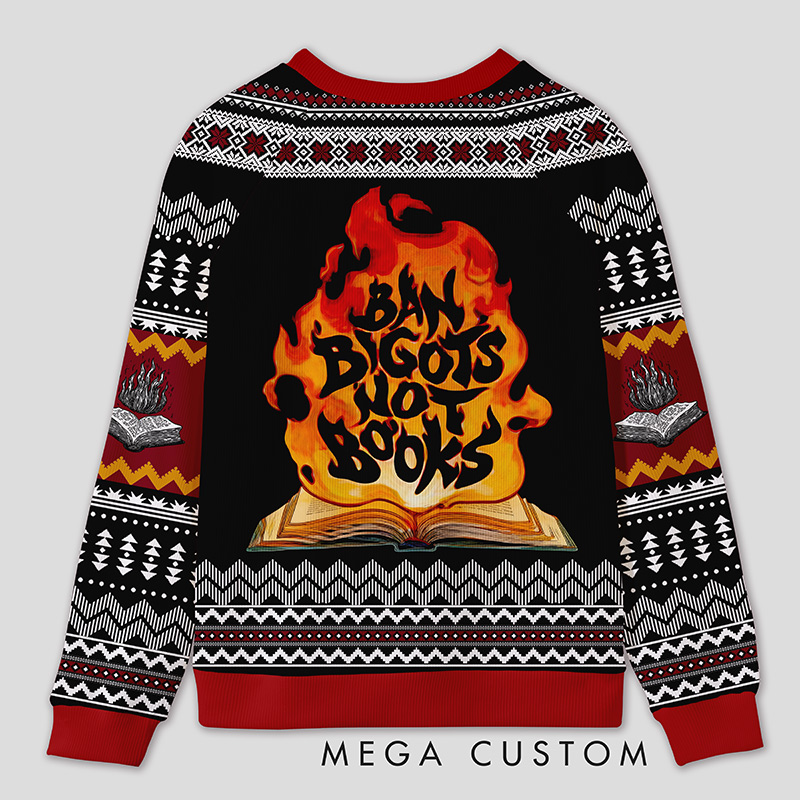 Personalized Anti Book Ban Humor Ugly Sweater Office Holiday Party Gift for Book Defenders