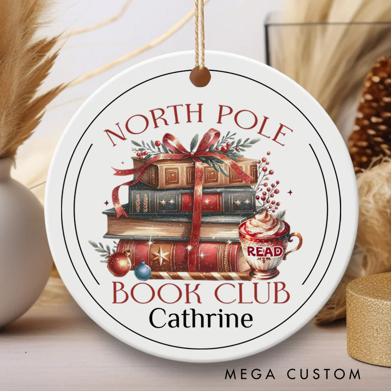 Personalized North Pole Book Club Christmas Ornament Book and Coffee Ornament Bookish Ornament Holiday Decor for Book Lover Gift Librarian Gift