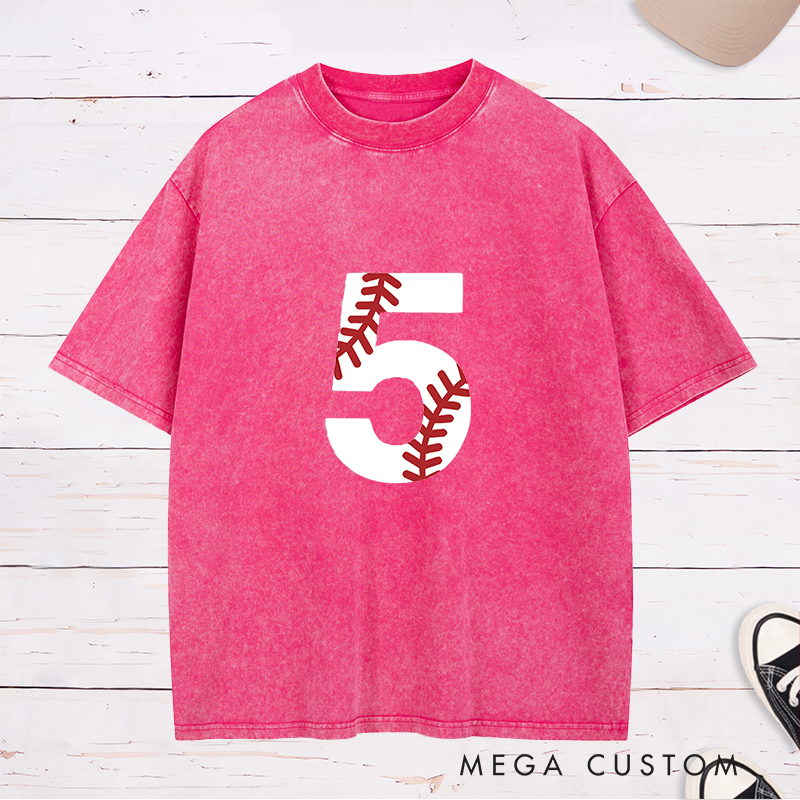 Personalized Baseball Washed T-Shirt with Distressed Number Design for a Unique Look