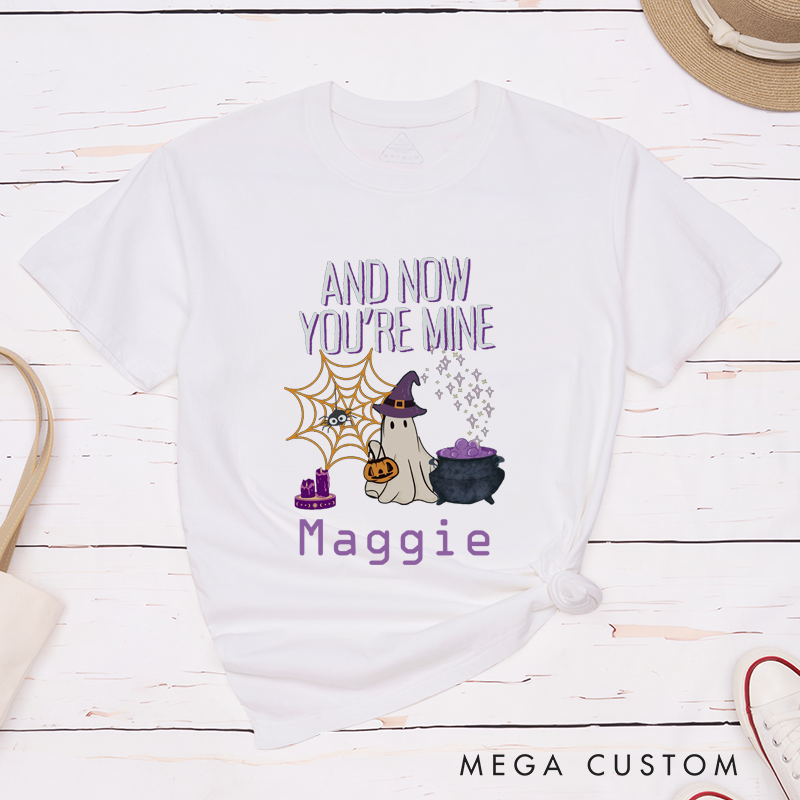 Personalized I Put A Spell on You and Now You're Mine Halloween Witch Couple Matching T-Shirt 