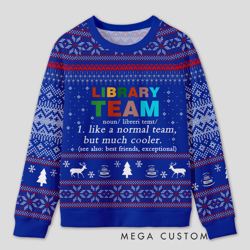 Personalized Library Team Themed Ugly Sweater Festive Gift for Book Loves