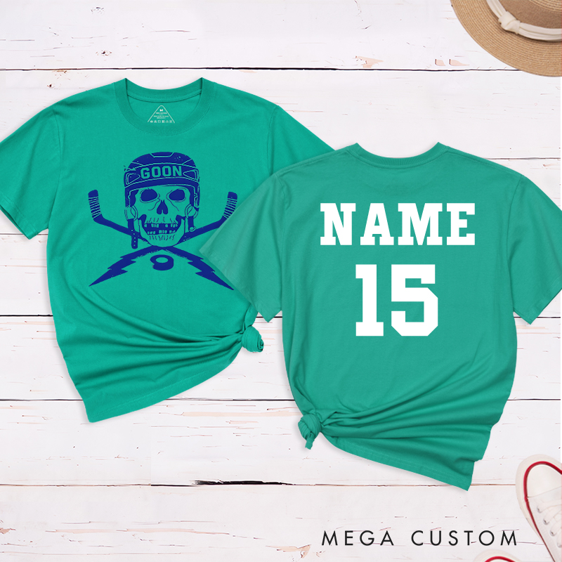 Personalized "Goon Skull" Hockey T-Shirt with Custom Name and Number