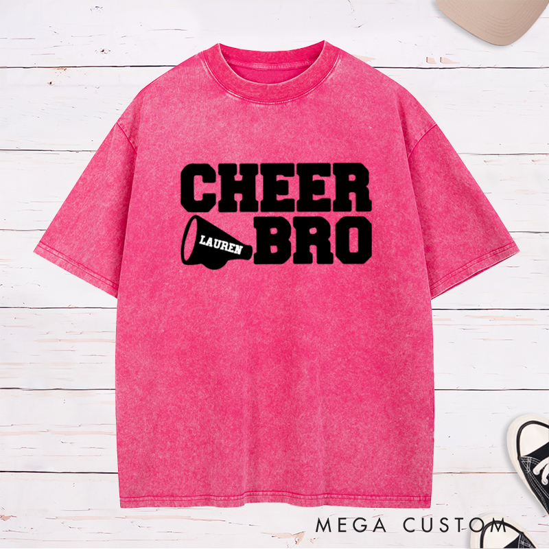 Personalized Cheer Bro Washed T-Shirt with Custom Name