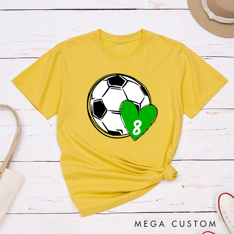 Personalized Soccer Love T-Shirt with Custom Number in Heart