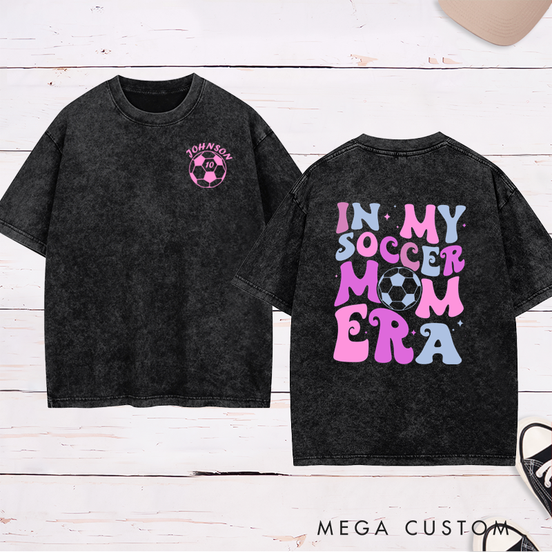 Personalized Washed Soccer Mom T-Shirt with Custom Name, Number, and Bold Graphic Design