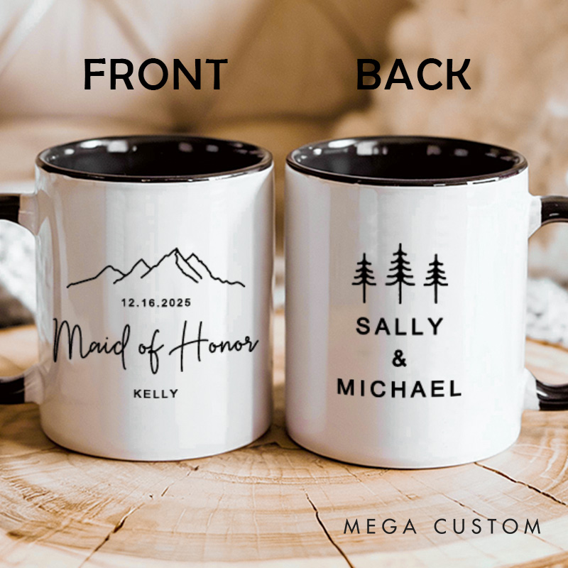 Personalized Minimalist Bridesmaid Mug with Name and Date Maid of Honor Mug Bachelorette Party Mug Bridesmaid Proposal Gift for Her Bridal Shower Mug