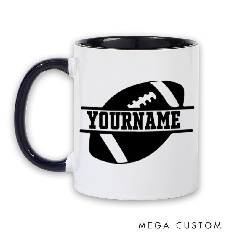 Personalized American Football and Rugby Mug with Custom Name and Bold Graphic Design
