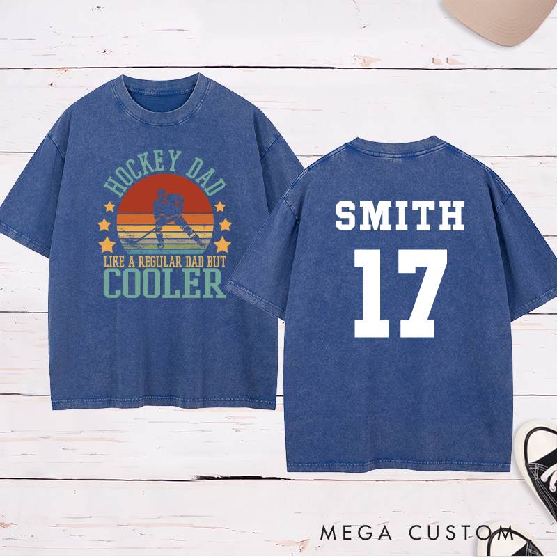 Personalized "Hockey Dad" Retro Washed T-Shirt with Custom Name and Number