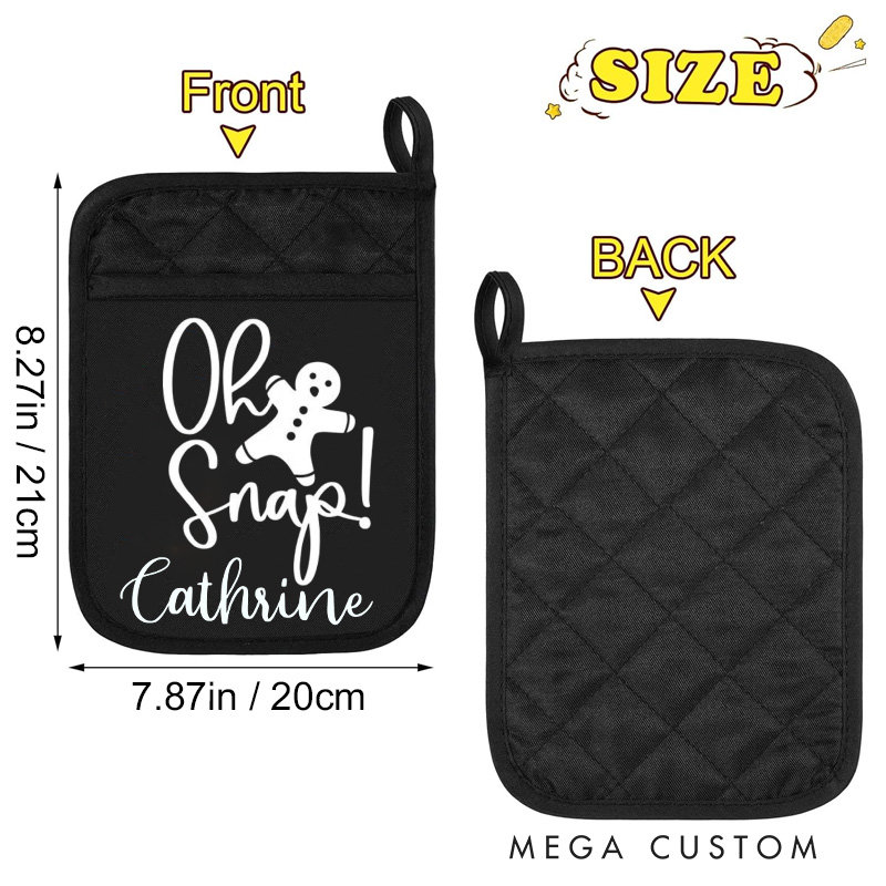 Personalized Oh Snap Pot Holders Custom Gingerbread Man Potholder with Name Christmas Gift Baking Lovers Gift Baker Gift