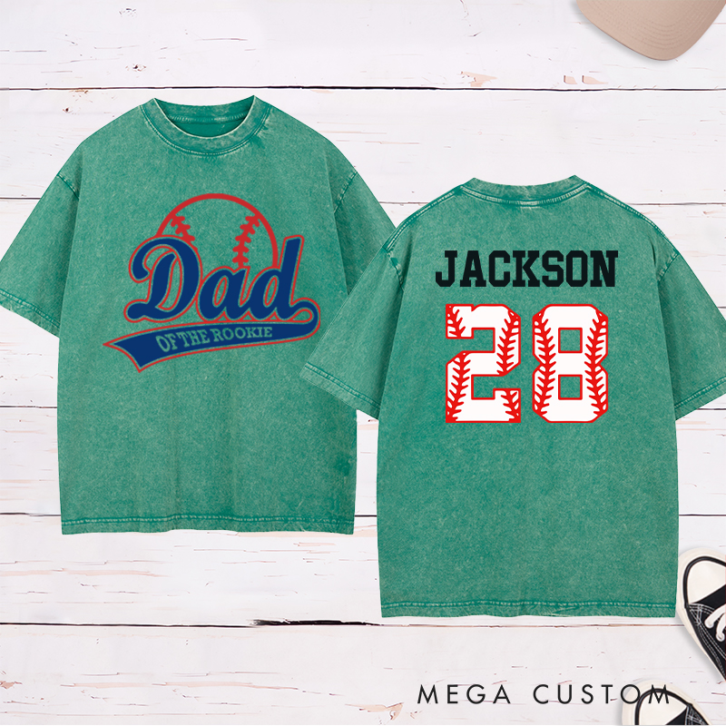 Personalized Baseball Name and Number Washed T-Shirt for Dad