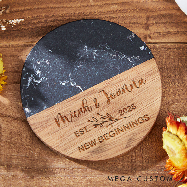 Personalized Coasters Elegant New Beginnings Coaster Custom Marble and Wood Coaster Wedding Housewarming Gift New Home Gift for Couple 2025