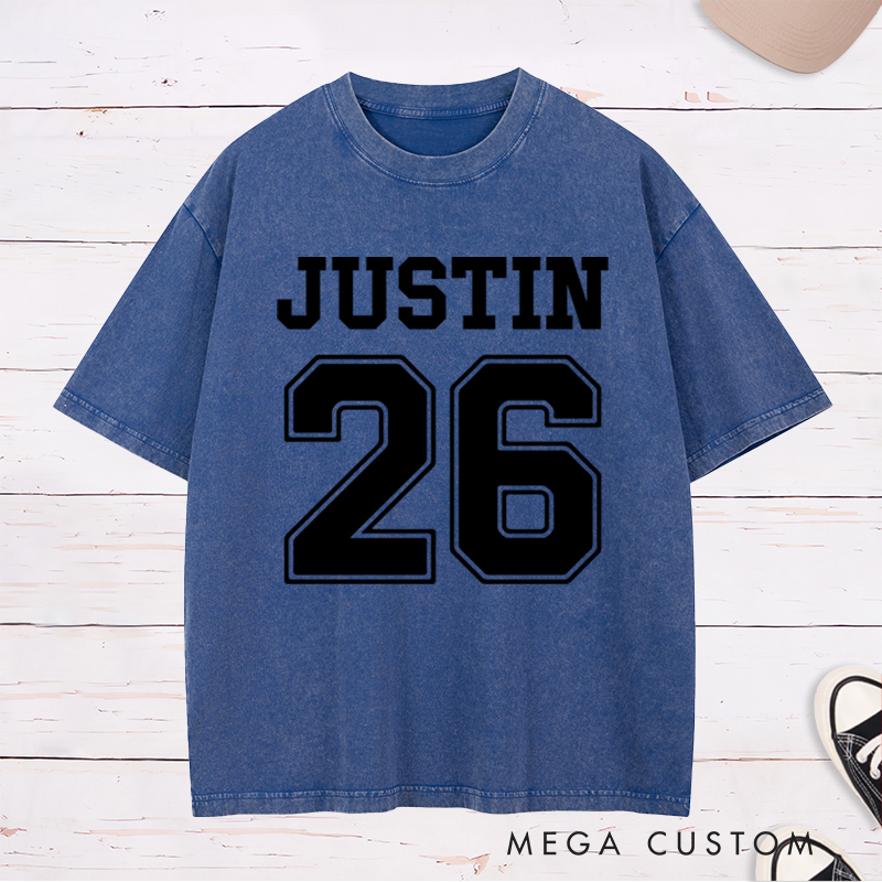 Personalized Team Name and Number Washed T-Shirt