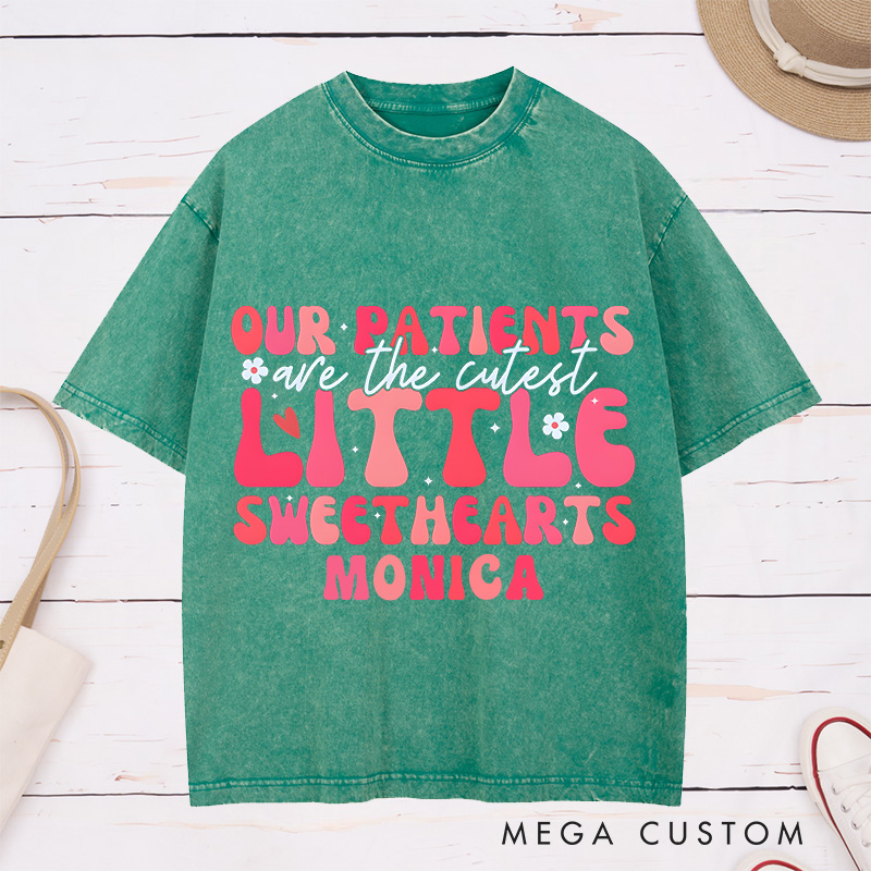 Personalized Nurse Washed T-Shirt Customized Little Sweethearts Design Washed T-Shirt 