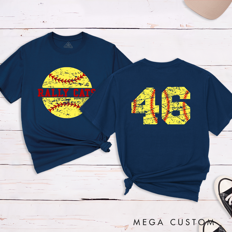 Personalized Softball T-Shirt Design Featuring Custom Team Name Distressed Softball Graphic and Bold Jersey Number on the Back