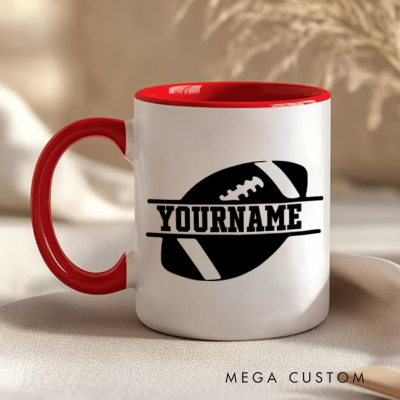 Personalized American Football and Rugby Mug with Custom Name and Bold Graphic Design