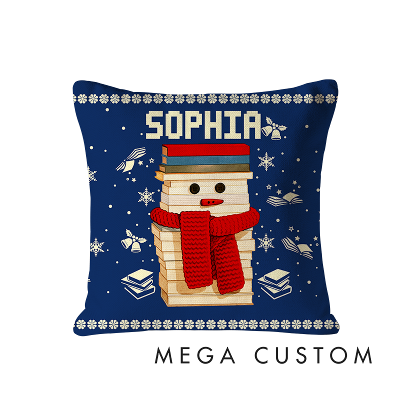 Personalized Christmas Bookworm Decorative Pillow Warm Holiday Gift for Book Lovers