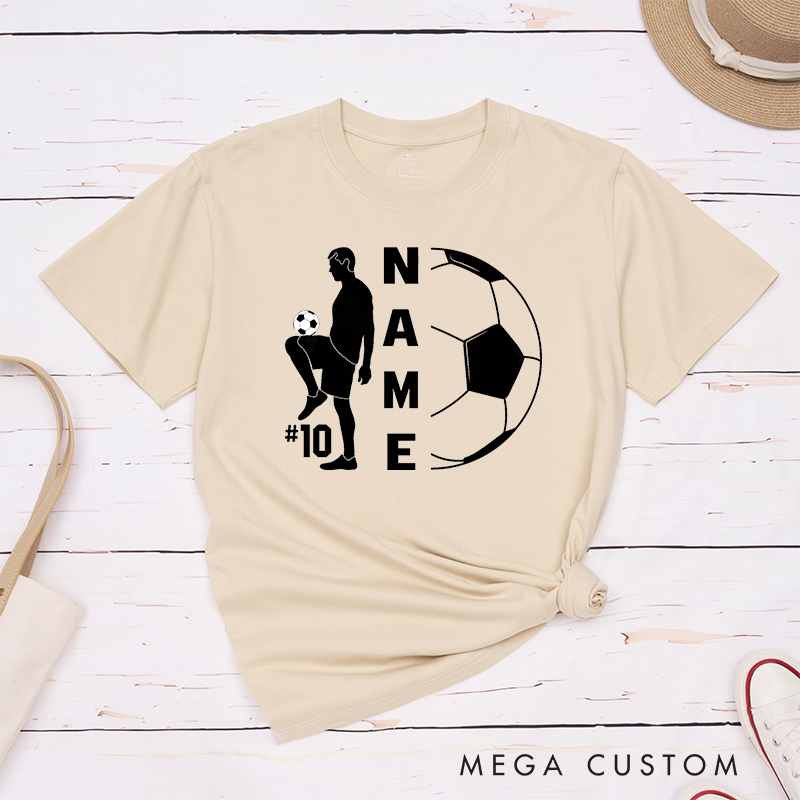 Personalized Soccer T-Shirt with Player Silhouette and Custom Name and Number Design