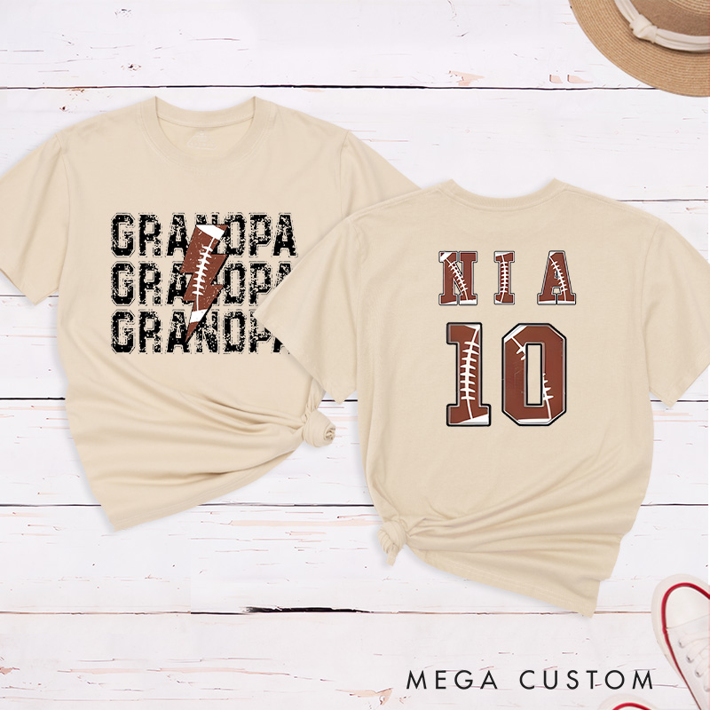 Personalized American Football and Rugby Grandpa T-Shirts with Custom Name and Number