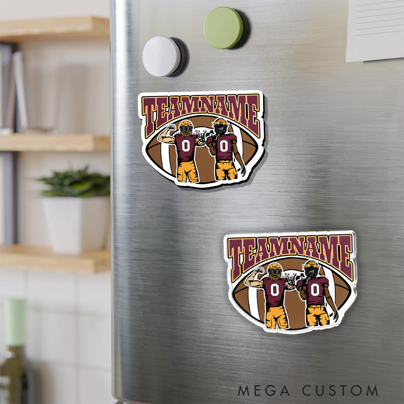 Personalized American Football 2 Player Magnets with Custom Team Name and Players Number