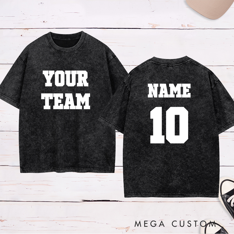 Personalized Sports Washed T-Shirt with Custom Team Name and Player Name and Number 