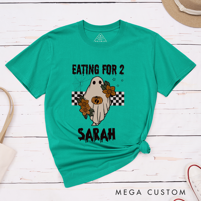 Personalized Eating for 2 and Drinking for 3 Pregnant Couple Humor Ghosts Halloween T-Shirt