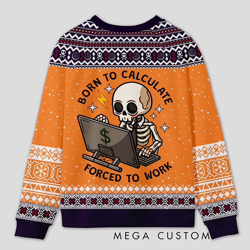 Personalized Working Skeleton Accountant Humor Ugly Sweater Office Holiday Party Gift for Accountants